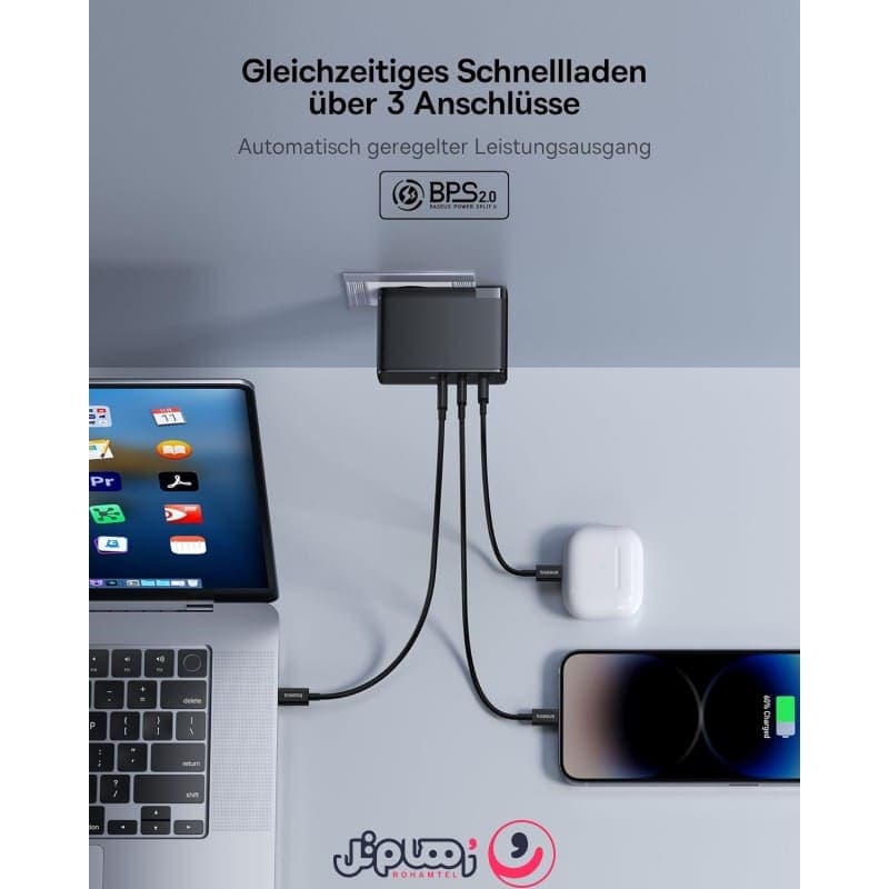 شارژر دیواری 160 وات بیسوس GaN5 Pro مدل CCGAN160CE به همراه کابل USB-C — تصویر ۸