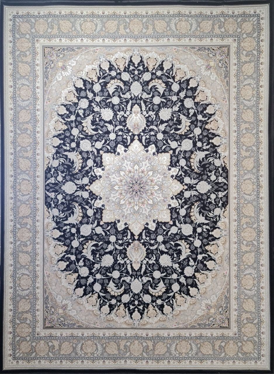 فرش ۱۰۰۰ شانه برجسته نقشه سابات زمینه سرمه ای
