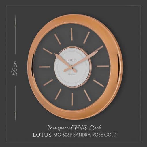 ساعت دیواری فلزی صفحه کریستالی مدل SANDRA کد MG-6069 رنگ ROSE GOLD — تصویر ۵
