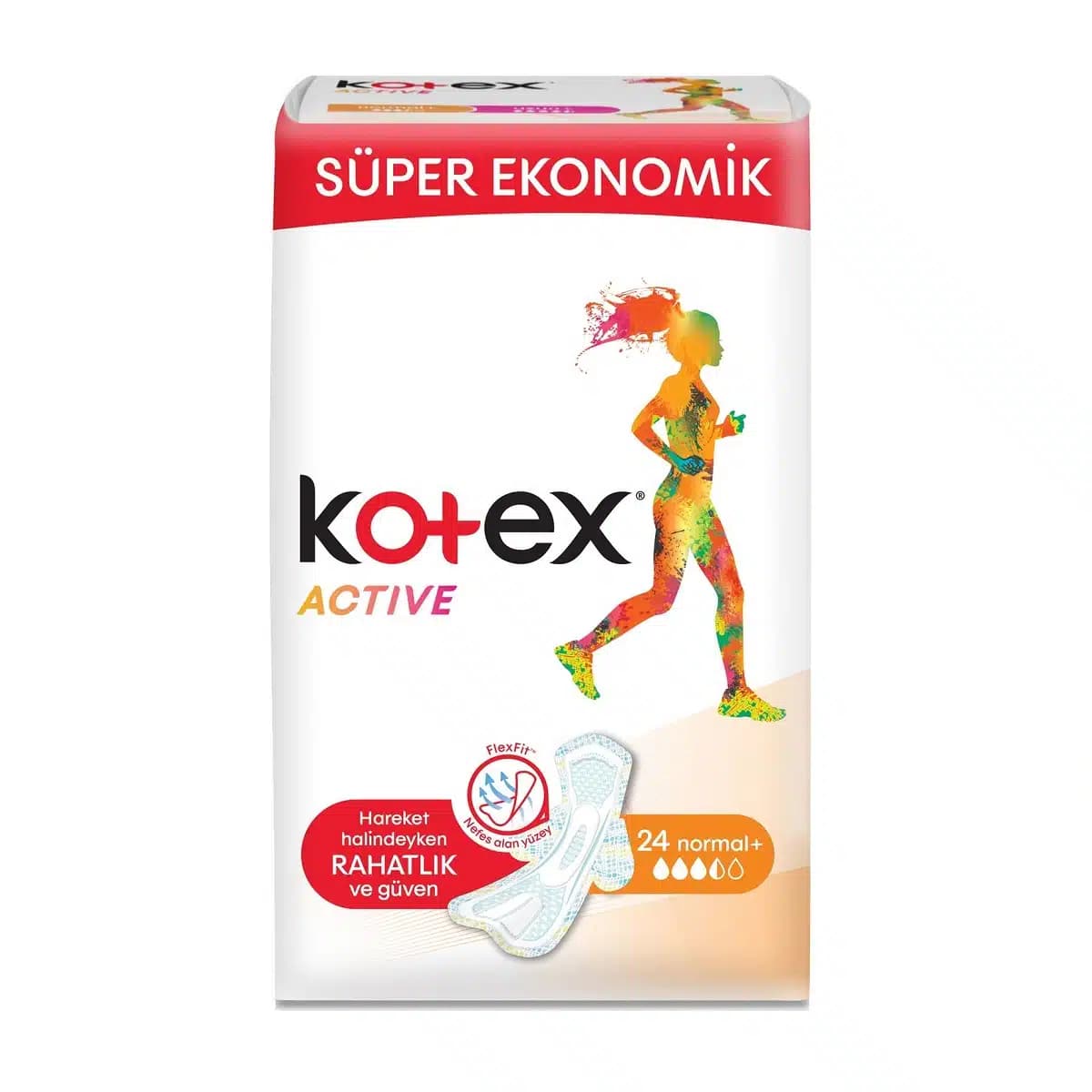 نوار بهداشتی کوتکس Kotex مدل ACTIVE سایز مدیوم پلاس بسته 24 عددی — تصویر ۳
