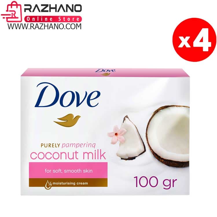 صابون داو عصاره شیر نارگیل مدل Coconut Milk بسته 4 عددی