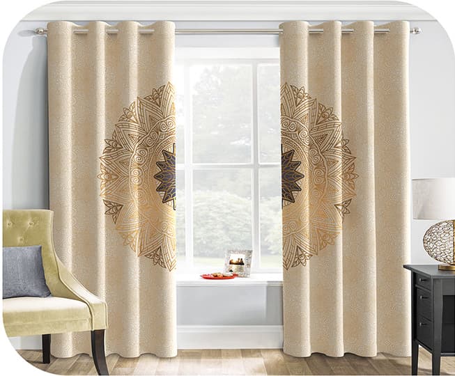 پرده چاپی کرم روشن + طرحدار(نیم دایره گلدار) – هازان داتیس کد S499500