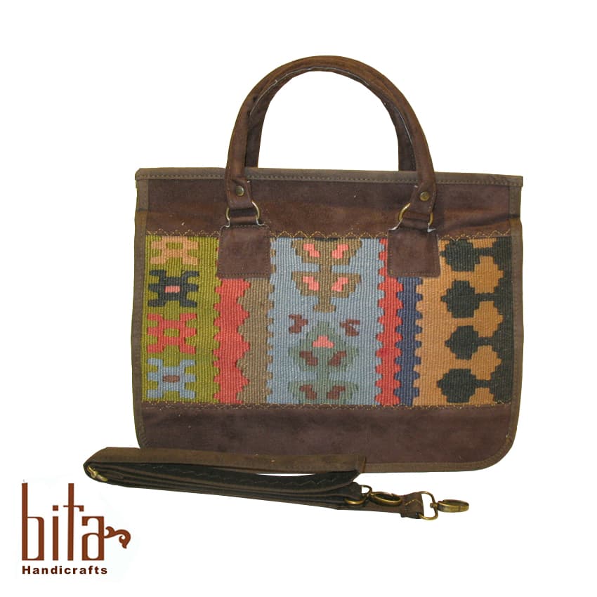 کیف گلیمی مستطیل دوخانه سه حاشیه