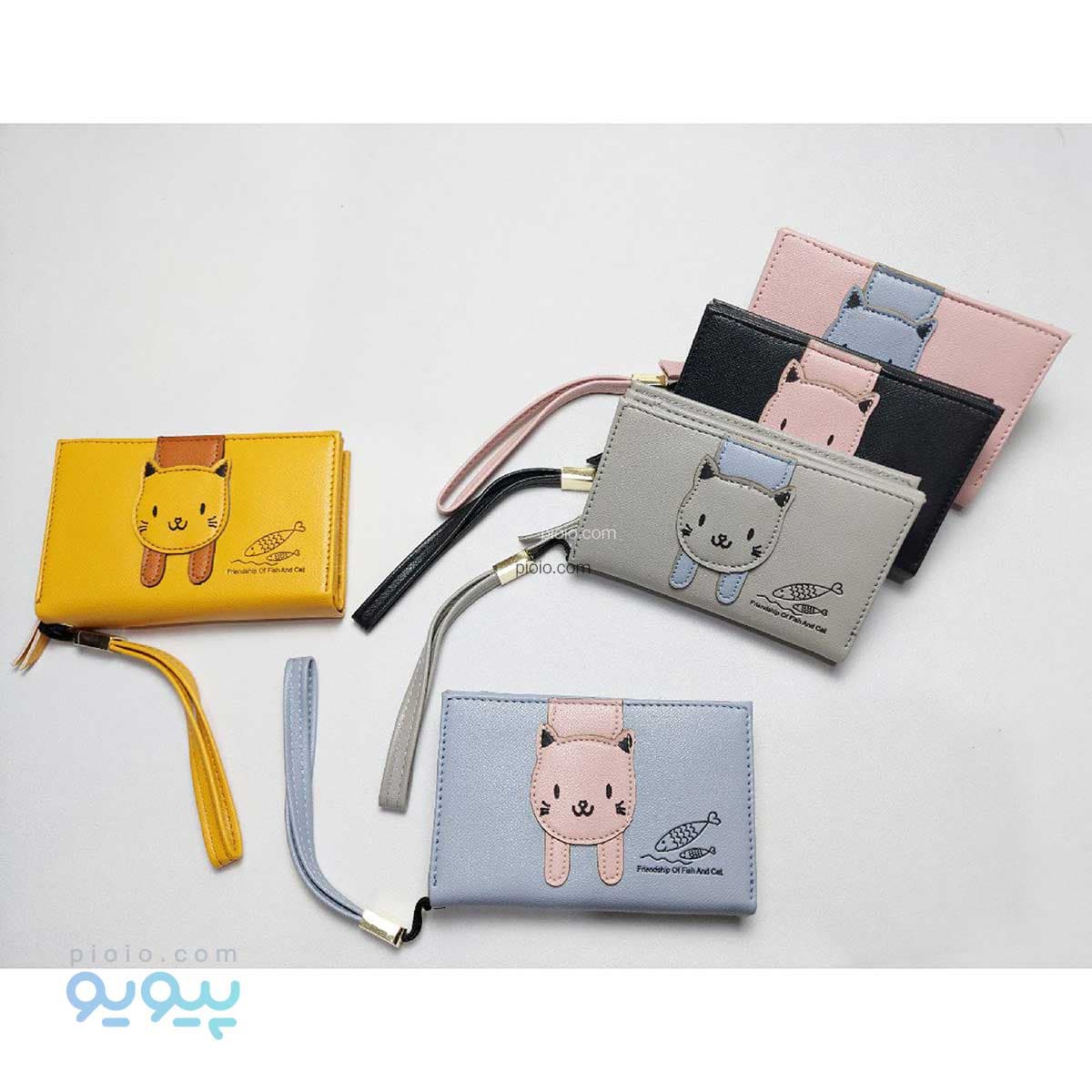 کیف پول دخترانه گربه و ماهی آیتم 75087 تک و عمده