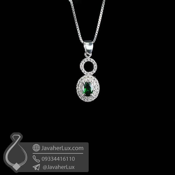 گردنبند نقره طرح زمرد _ کد : 100552