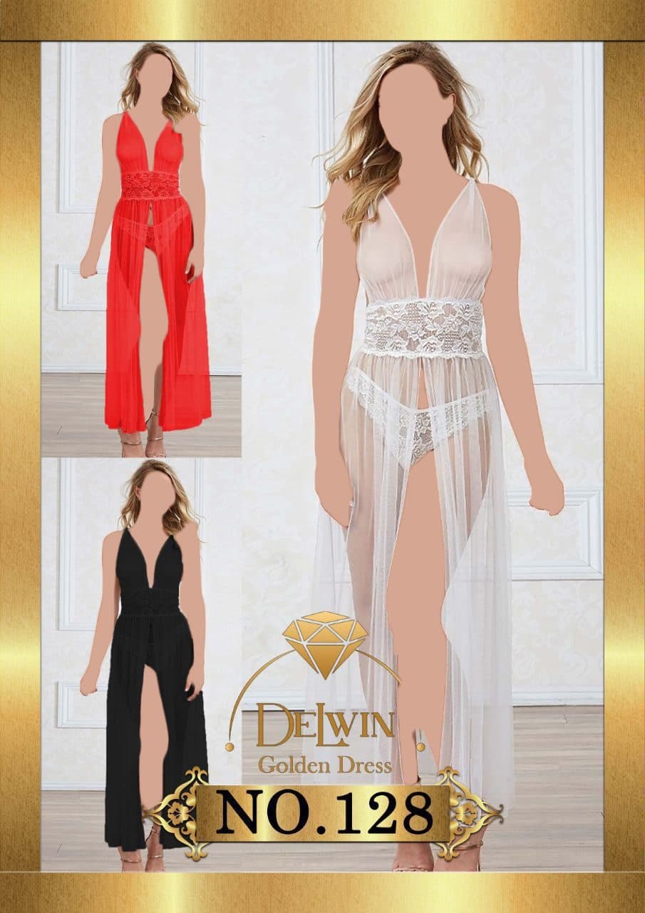 لباس خواب تور و دانتل بلند Delwin کد 128 سایز 38 تا42 — تصویر ۳