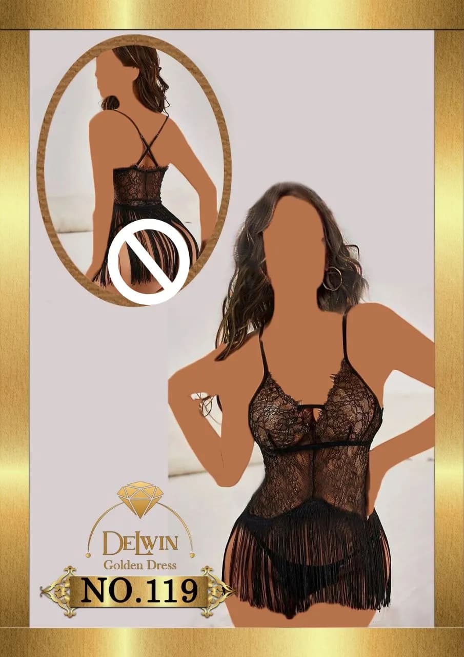 لباس خواب توری فانتزی ریسه‌دار Delwin کد 119 — تصویر ۳