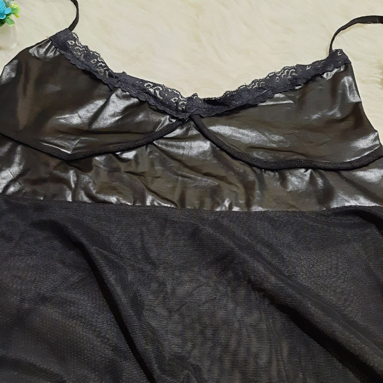 لباس خواب سایز بزرگ تور و چرم Gap کد 1409 — تصویر ۳