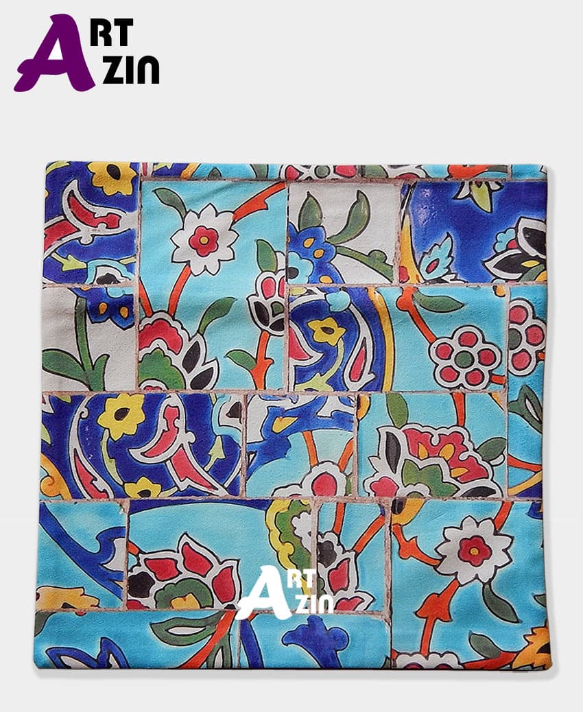 رومیزی مخمل جدید سنتی 90*90 سانتی طرح کاشی کد: 13 – 607