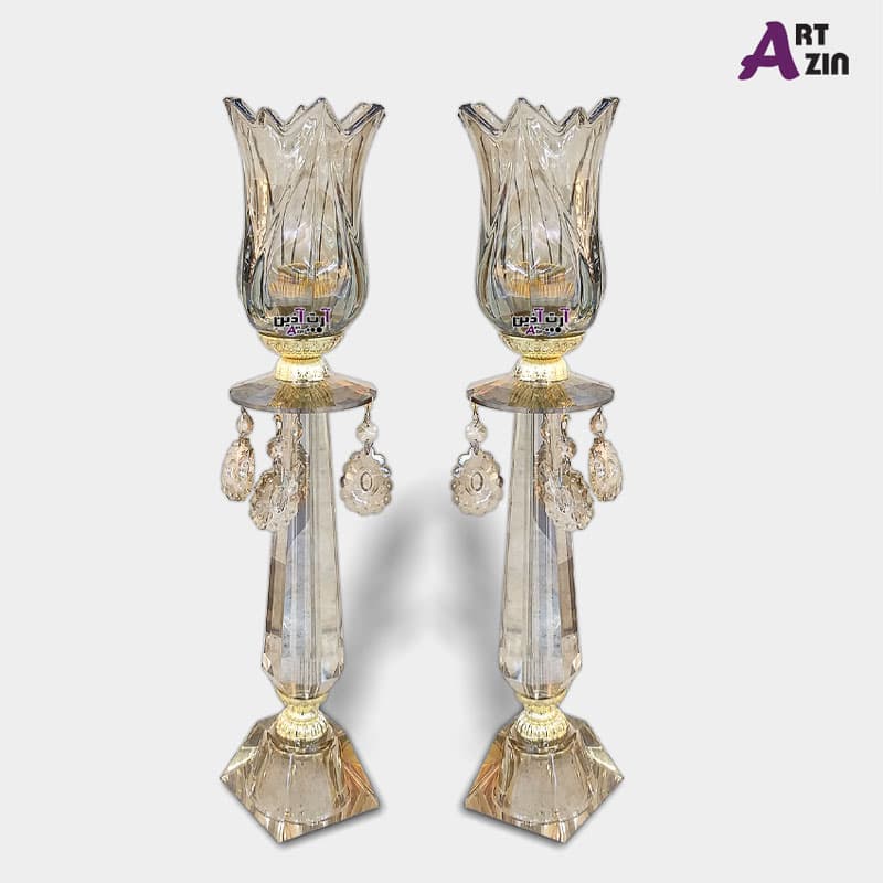 شمعدان لاله کریستال شیشه ای شامپاینی طرح کلاسیک و مدرن – کد: 575