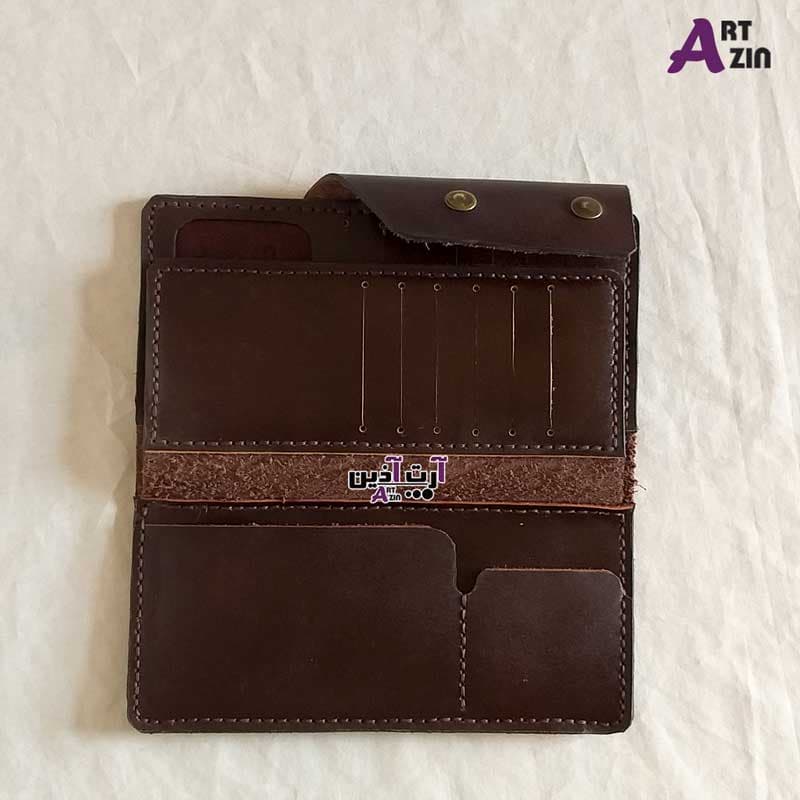 کیف پول چرم دست دوز قهوه ای سوخته مدل کیانا کد : 1 – 1713 — تصویر ۴