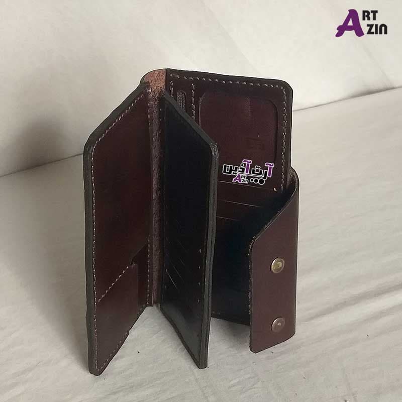 کیف پول چرم دست دوز قهوه ای سوخته مدل کیانا کد : 1 – 1713 — تصویر ۲