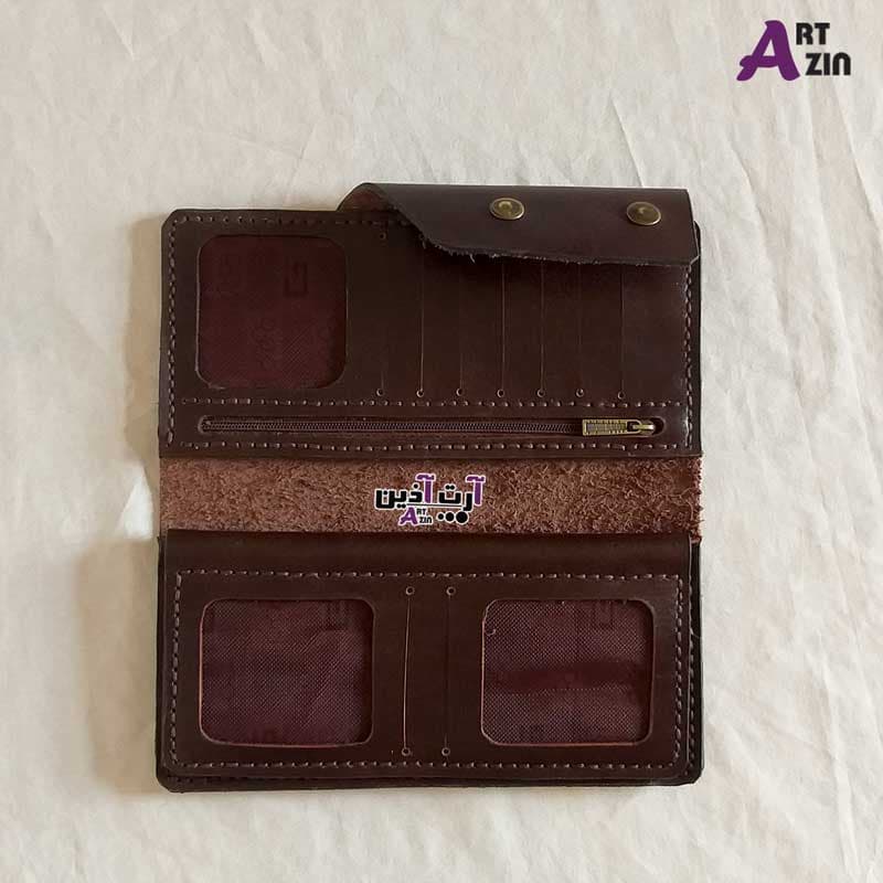 کیف پول چرم دست دوز قهوه ای سوخته مدل کیانا کد : 1 – 1713 — تصویر ۳