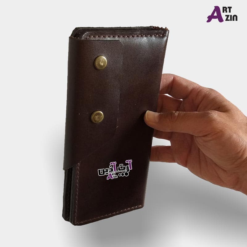 کیف پول چرم دست دوز قهوه ای سوخته مدل کیانا کد : 1 – 1713