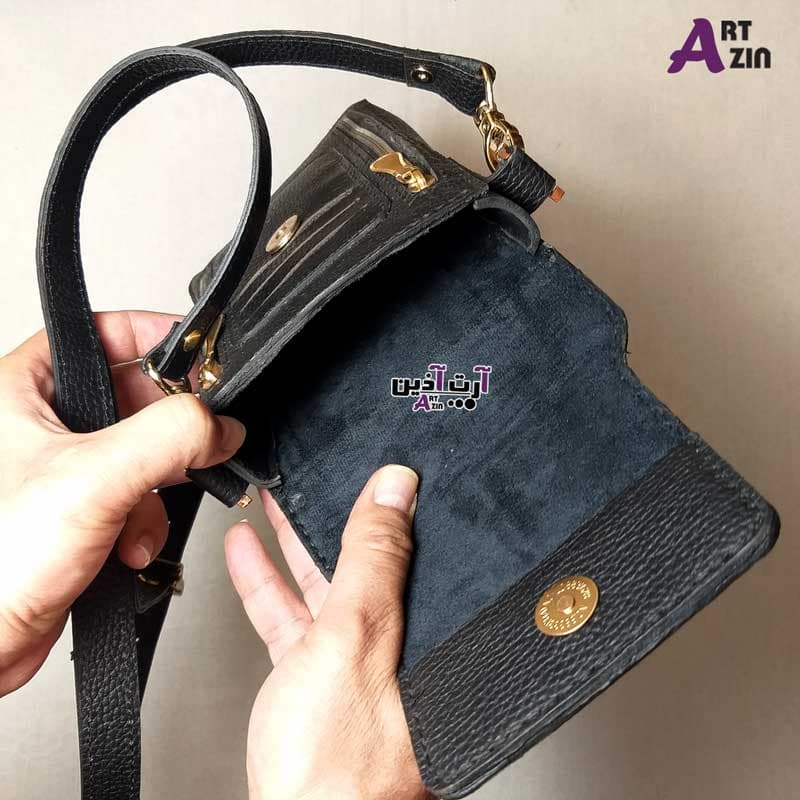 کیف پاسپورتی چرم زنانه دست دوز مشکی دوخت سفارشی مدل آلپاچین – کد : 1711 — تصویر ۴