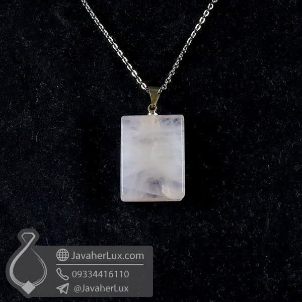 گردنبند سنگ رز کوارتز تراش مستطیل _ کد : 400396