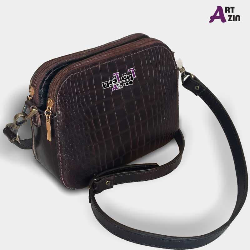 کیف چرم دست دوز زنانه قهوه ای مدل دو زیپ – کد : 2 – 1703