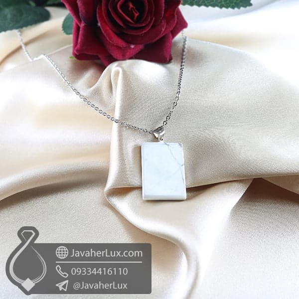 گردنبند سنگ هولیت تراش مستطیل _ کد : 400392 — تصویر ۸