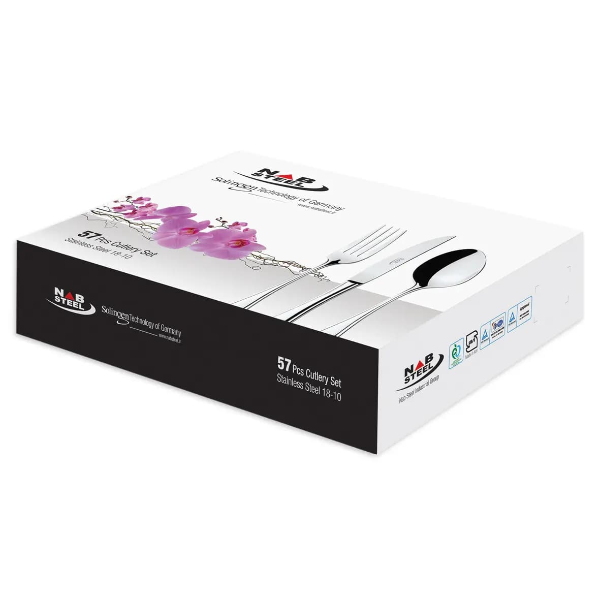 سرویس قاشق چنگال 57 پارچه فلورانس استیل و طلایی براق (دور طلا) جعبه کادویی ناب استیل — تصویر ۵