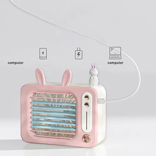 پنکه همراه طرح خرگوشی با اسپری آب و شارژ USB — تصویر ۹