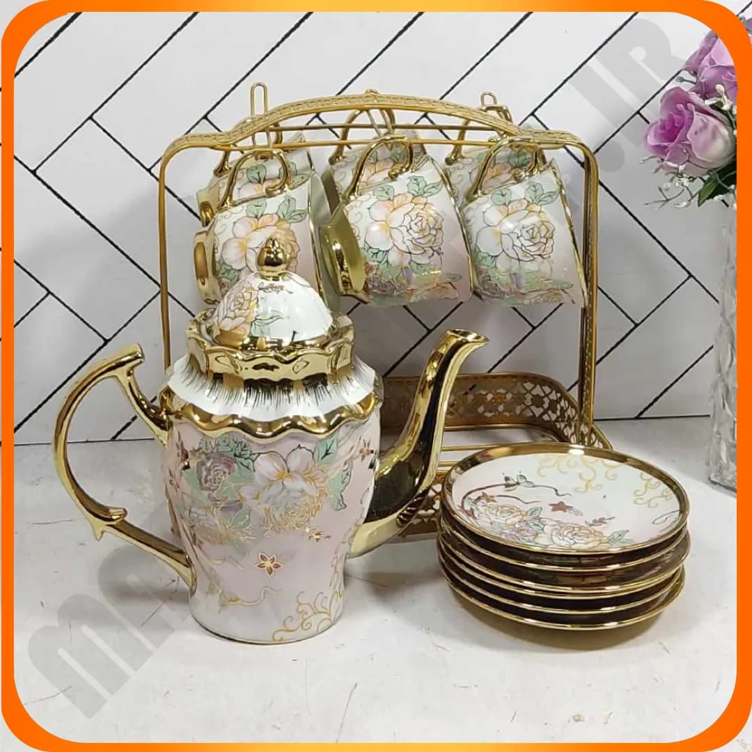 ست 14 پارچه چای خوری گلدار سرامیک با استند فلزی 25-827 بلینا