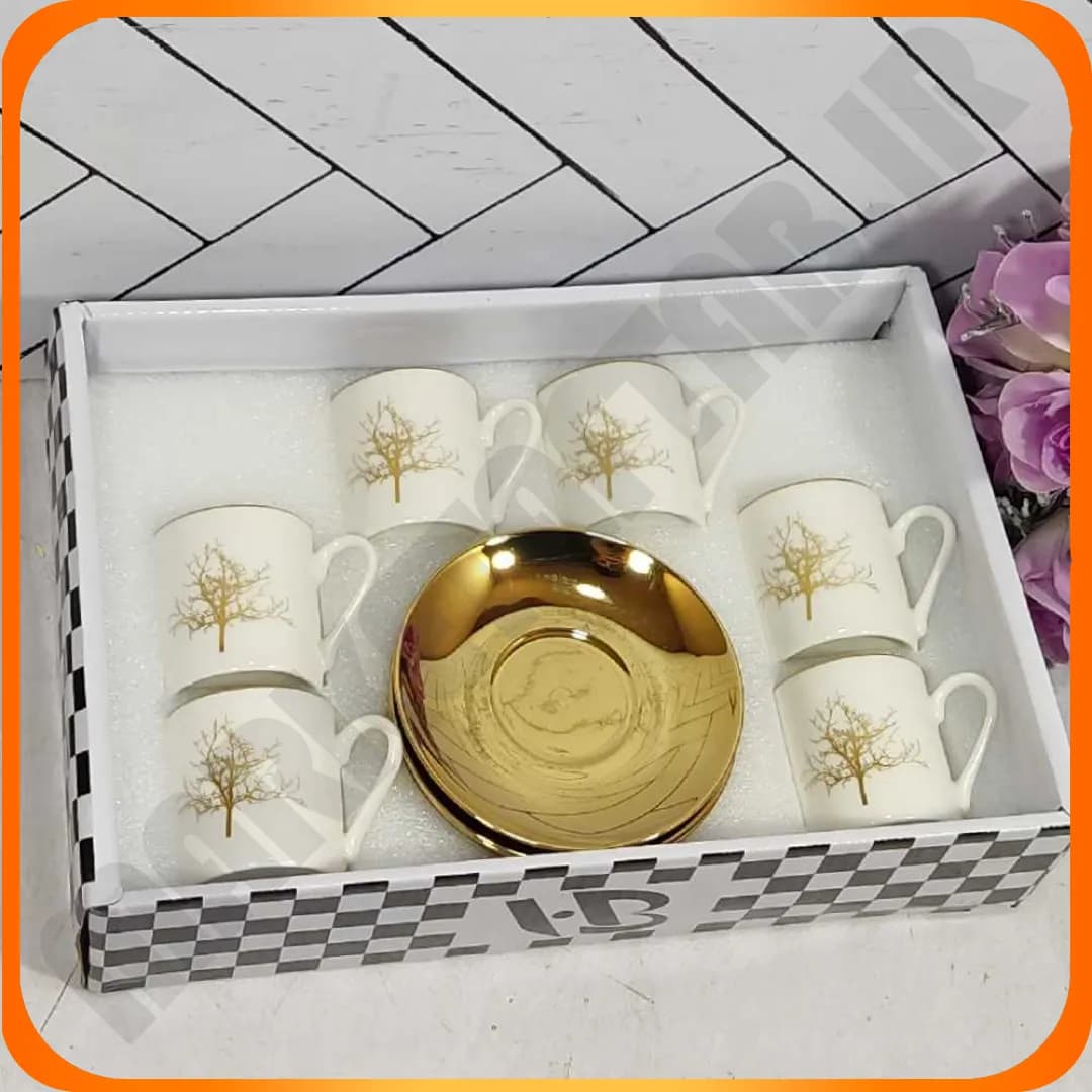 ست قهوه خوری طرح درخت طلایی سرامیک 40-825 بلینا