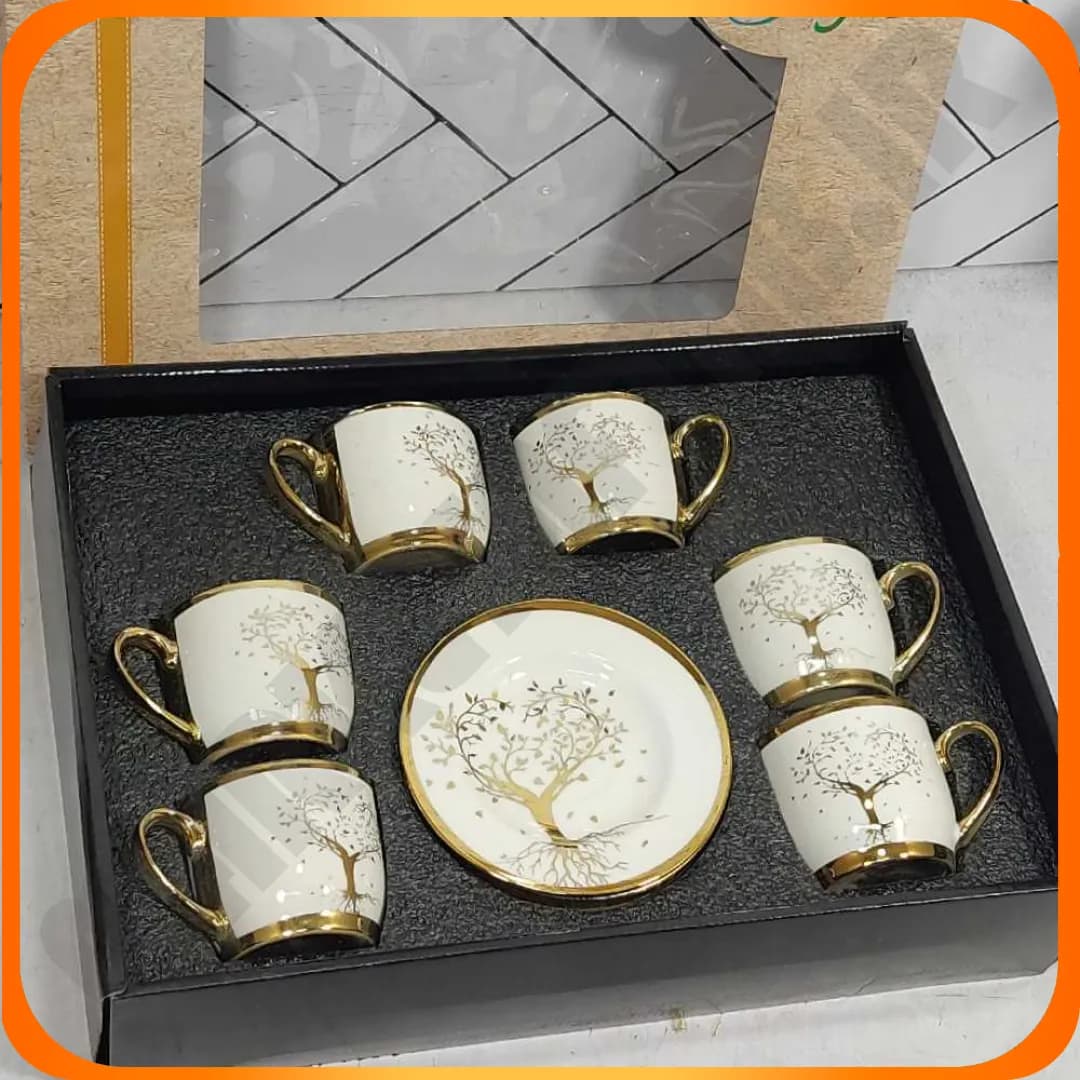 ست فنجان و نعلبکی طرح قارچ و درخت طلایی سرامیکی 31-827 بلینا