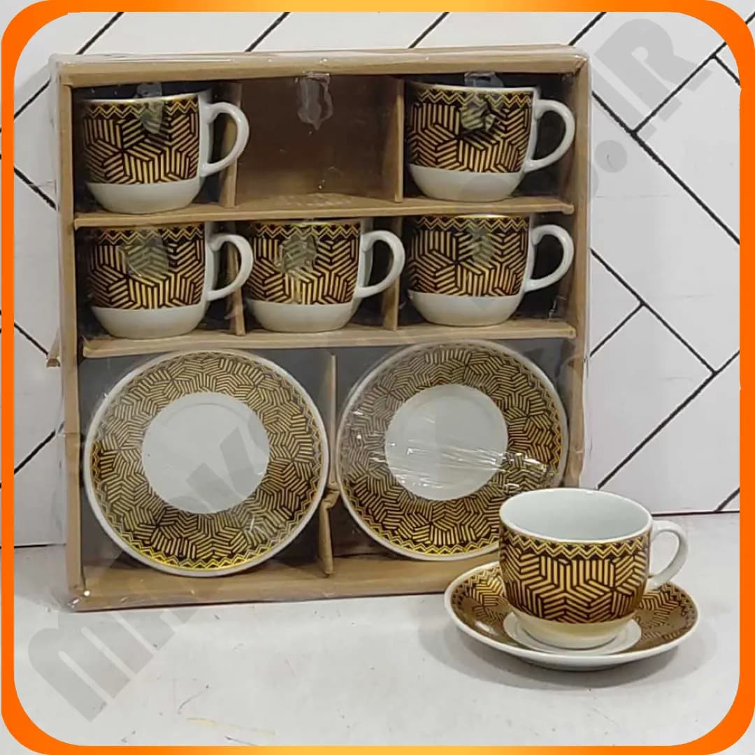 ست قهوه خوری طرح خط دار مشکی طلایی سرامیکی 28-825 بلینا