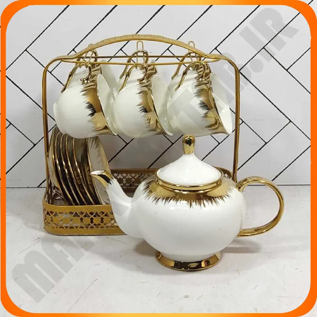 ست چای خوری 14 پارچه گلدار سرامیکی با استند فلزی 24-827 بلینا