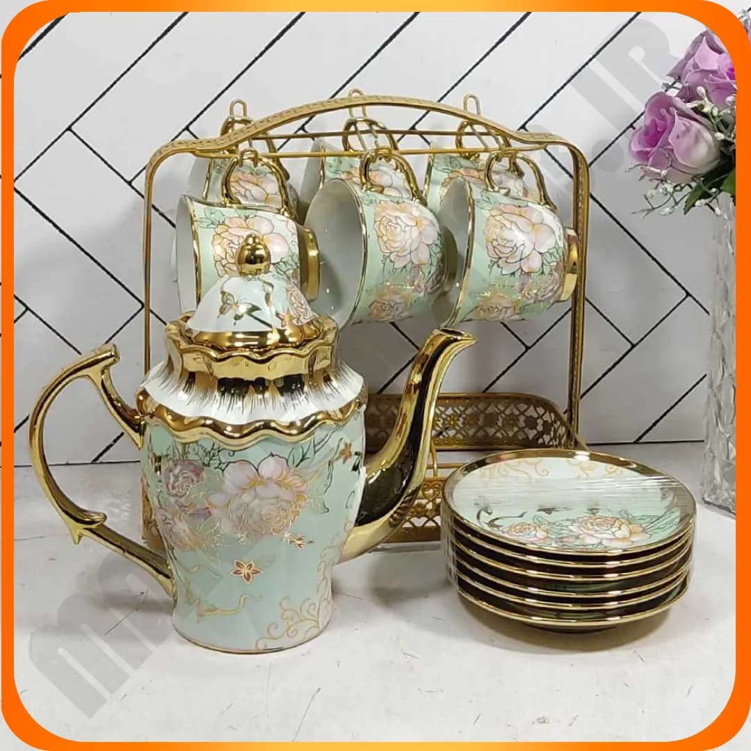 ست 14 پارچه چای خوری طرح رز قرمز سرامیکی 26-827 بلینا