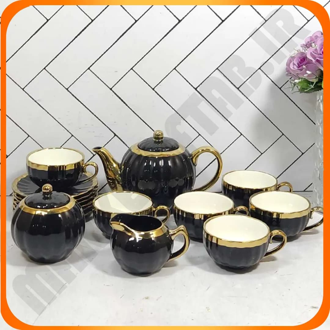 ست 15 پارچ چای خوری مشکی طلایی سرامیکی 1-827 بلینا