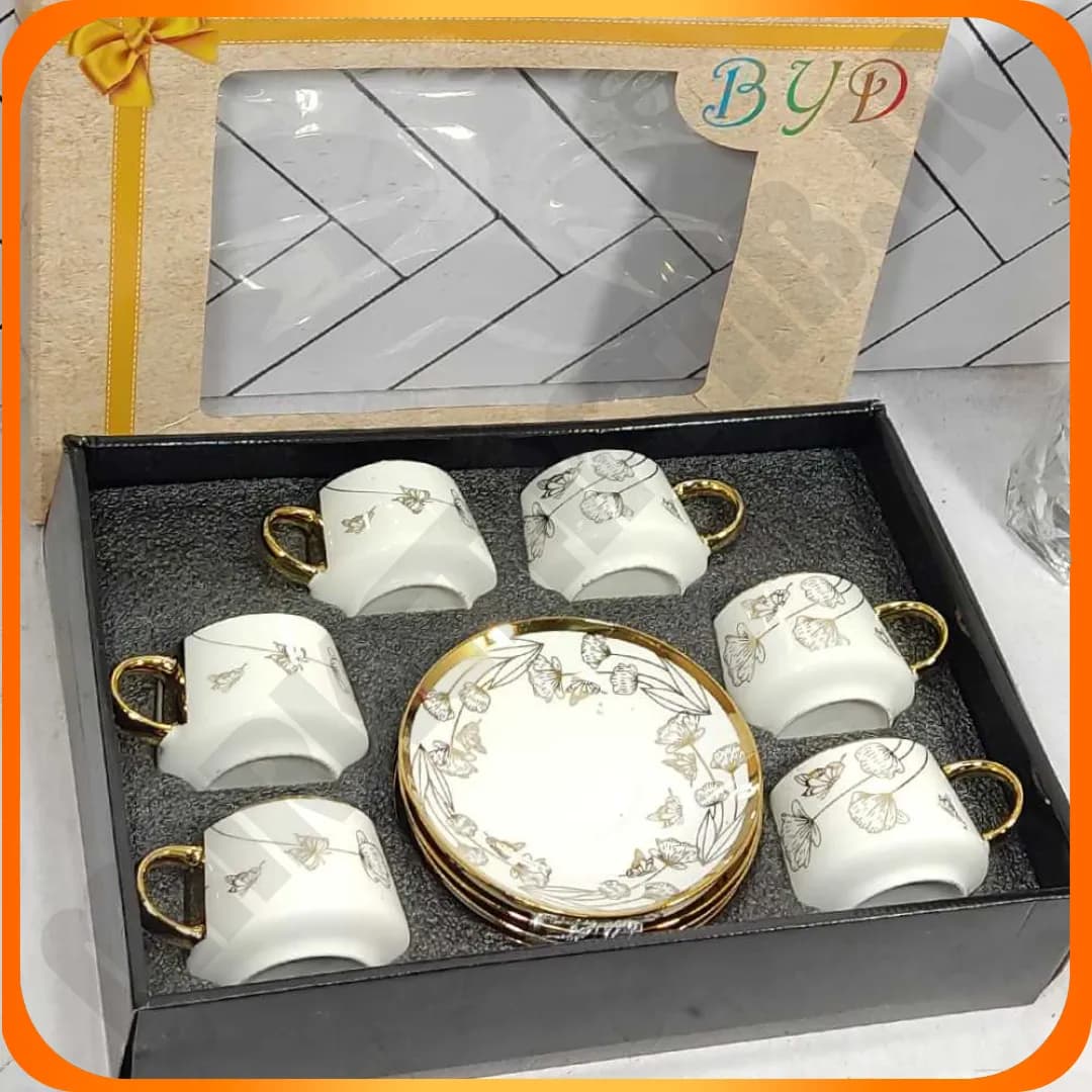 ست فنجان نعلبکی لب طلا طرح پروانه ای چینی 17-827 بلینا — تصویر ۲