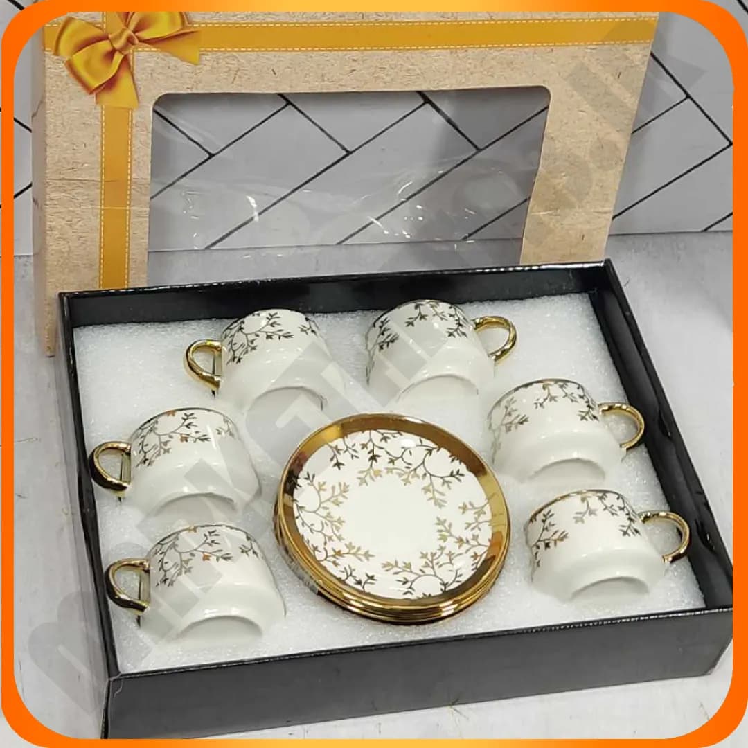 ست قهوه خوری لب طلا طرح شکوفه چینی 12-827 بلینا