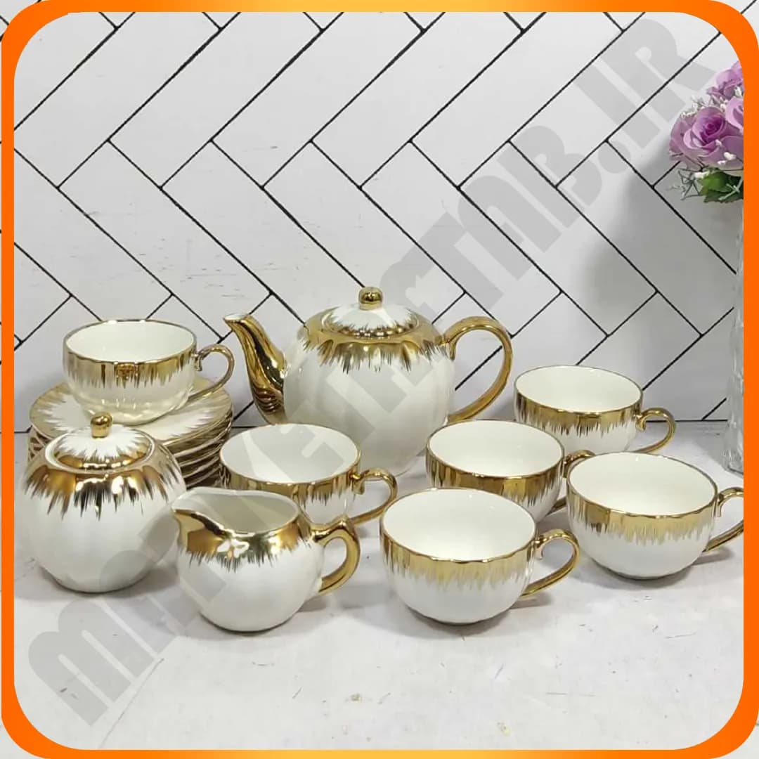 ست چای خوری 15 پارچ طرح خط طلا سرامیکی 2-827 بلینا