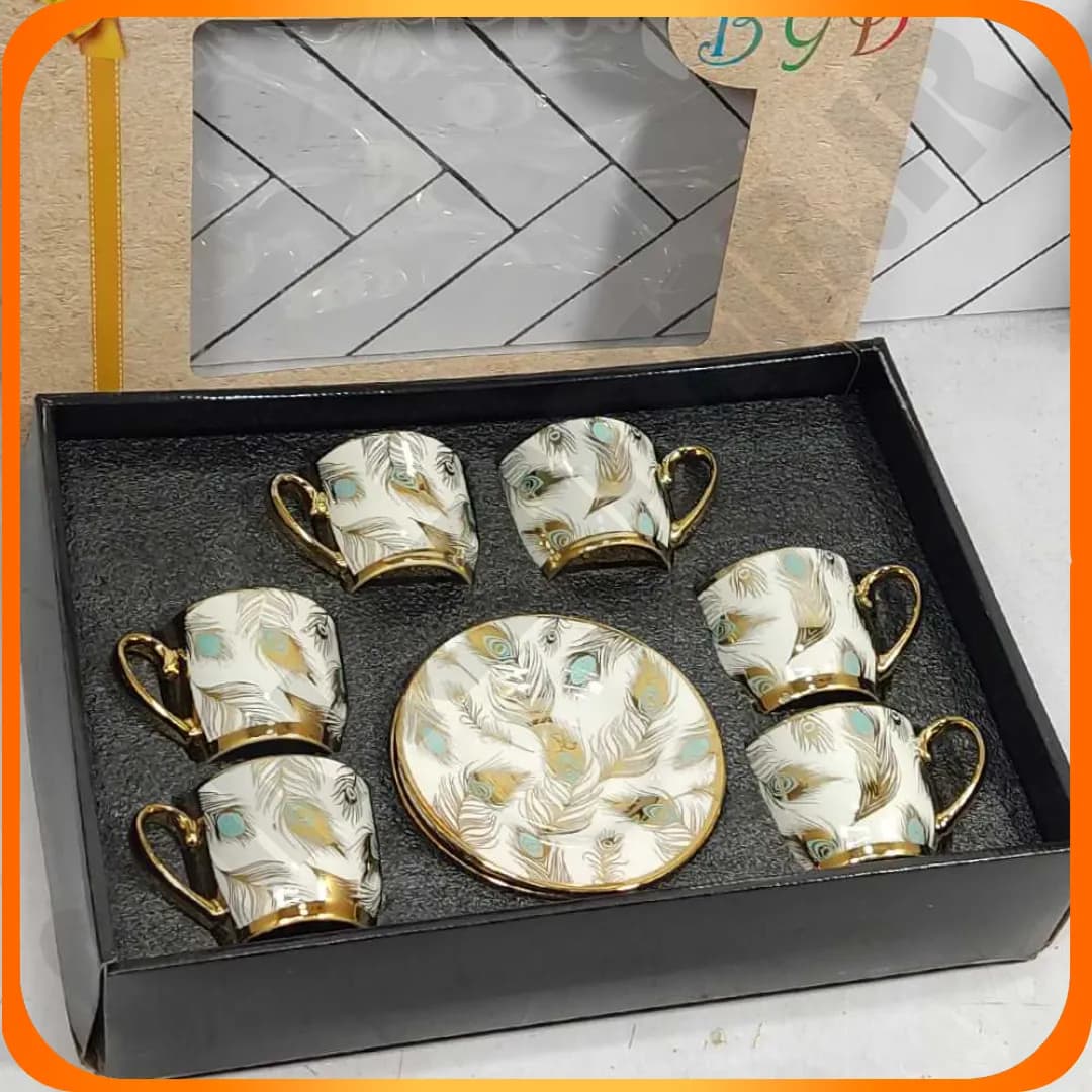 ست فنجان نعلبکی طرح پر طاووس سرامیکی 30-827 بلینا