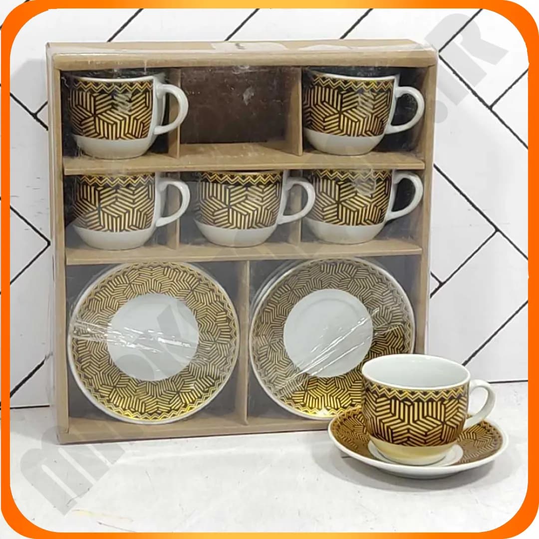 ست قهوه خوری خط دار مشکی طلایی سرامیکی 28-825 بلینا