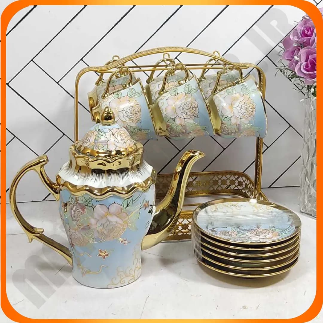 ست 14 پارچه چای خوری سرامیکی با استند فلزی 7-827 بلینا