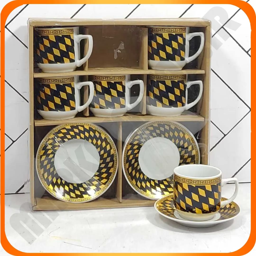 ست قهوه خوری طرح لوزی مشکی طلایی 12-825 بلینا