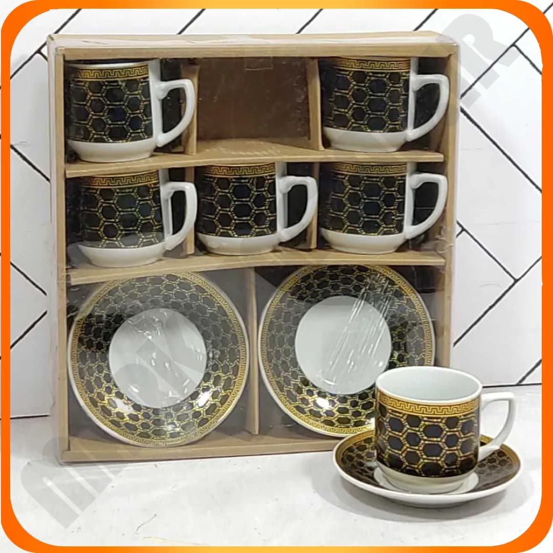 ست قهوه خوری طرح زنبوری مشکی طلایی سرامیکی 20-825 بلینا