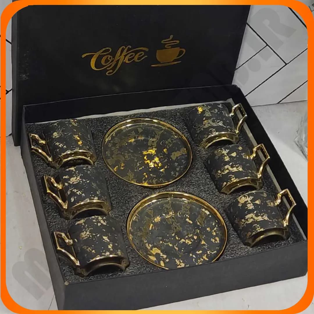 ست قهوه خوری ماربل مشکی طلایی چینی 1-825 بلینا