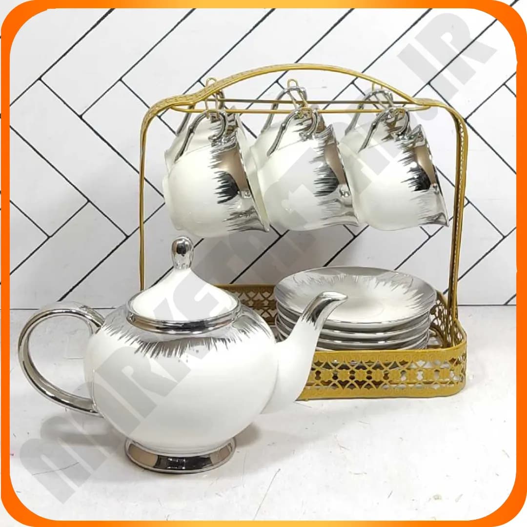 ست چای خوری 14 پارچه گلدار سرامیکی با استند فلزی 6-827 بلینا