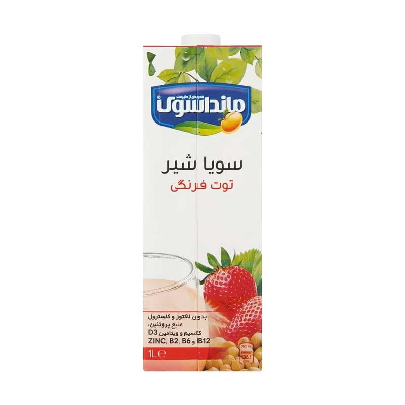 شیر سویا توت فرنگی 1 لیتری مانداسوی