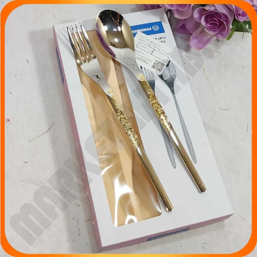 قاشق و چنگال سیلور طلایی سنگین طرح سنتی کورکماز