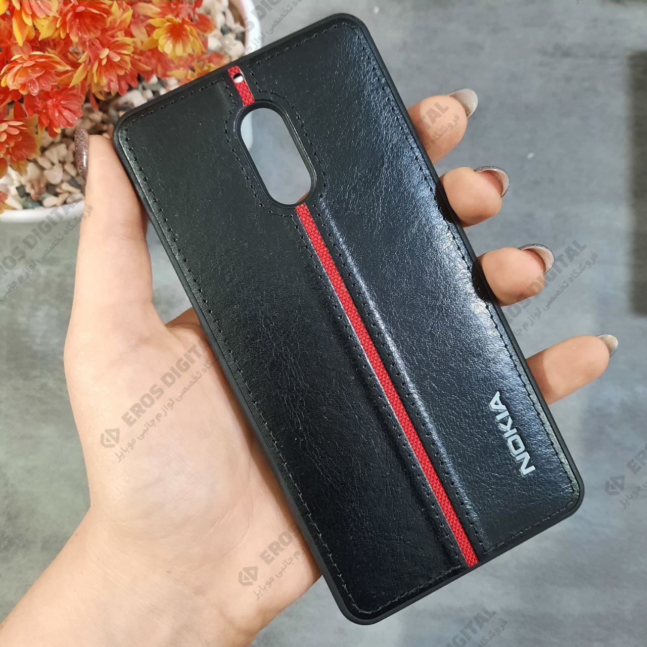 قاب گوشی Nokia 6 مدل پشت چرم با لوگو خط قرمز