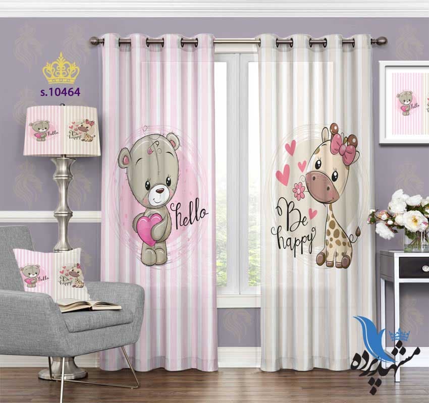 پرده پانچ کودکانه طرح خرس زرافه S10464