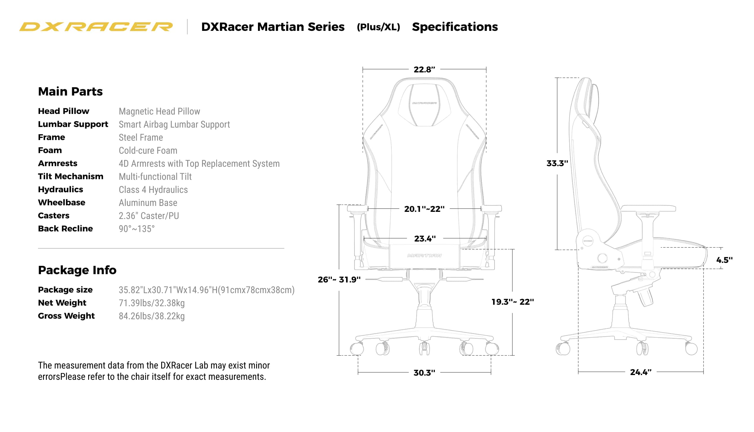 صندلی گیمینگ دی ایکس ریسر Martian series 2025 XL black — تصویر ۳
