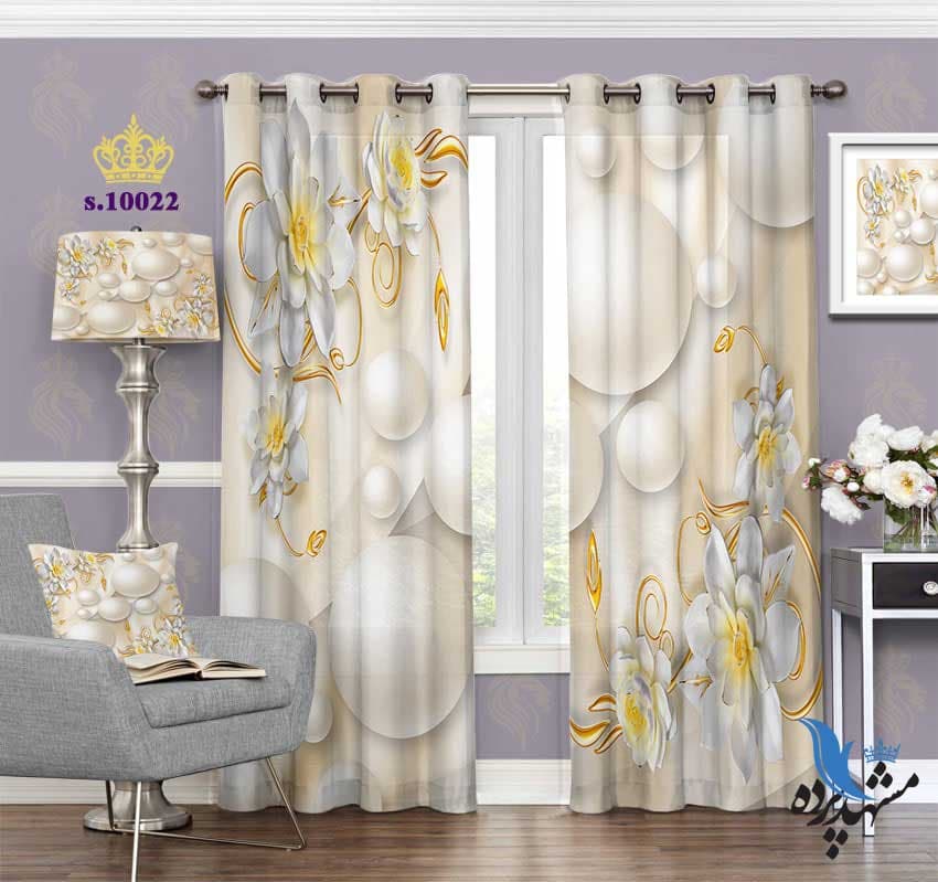 پرده پانچ گلدار طرح گل شیری S10022