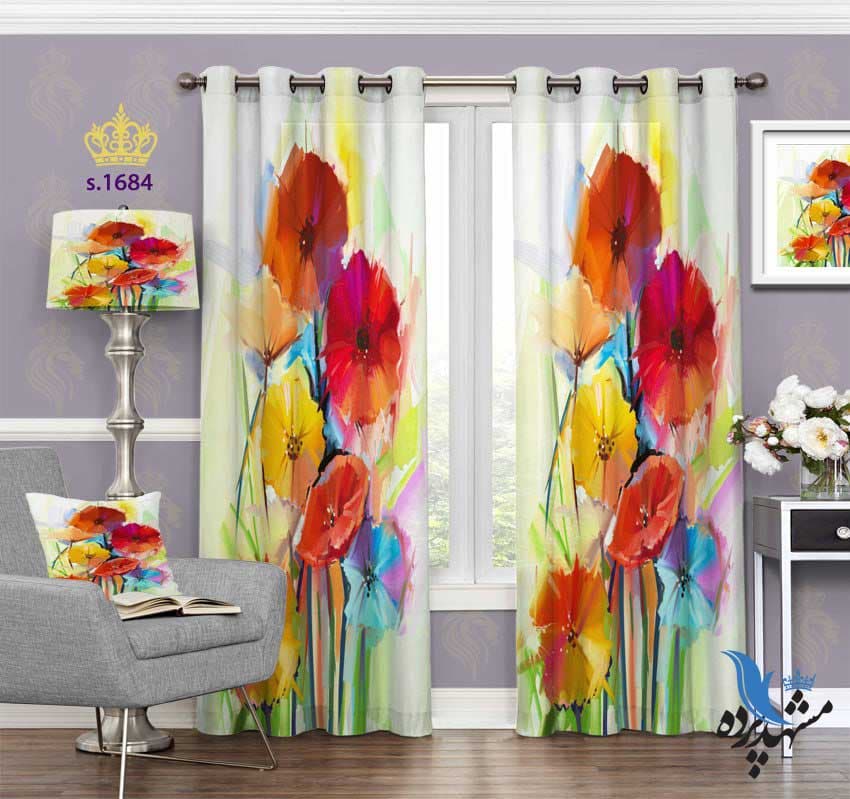 پرده پانچ گلدار طرح نقاشی گل S1684