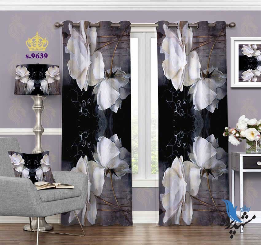 پرده پانچ گلدار طرح گل S9639
