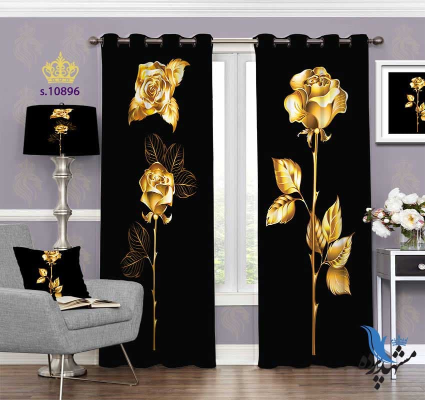 پرده پانچ گلدار طرح گل فانتزی S10896